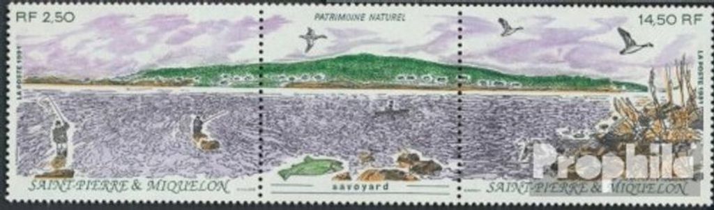 Briefmarken St. Pierre und Miquelon 1991 Mi 623-624 Dreierstreifen (kompl.Ausg.) postfrisch Naturschutzgebiet Savoyard