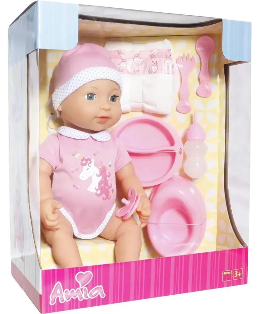Poupée interactive 38 cm AM avec fonctions repas et accessoires inclus