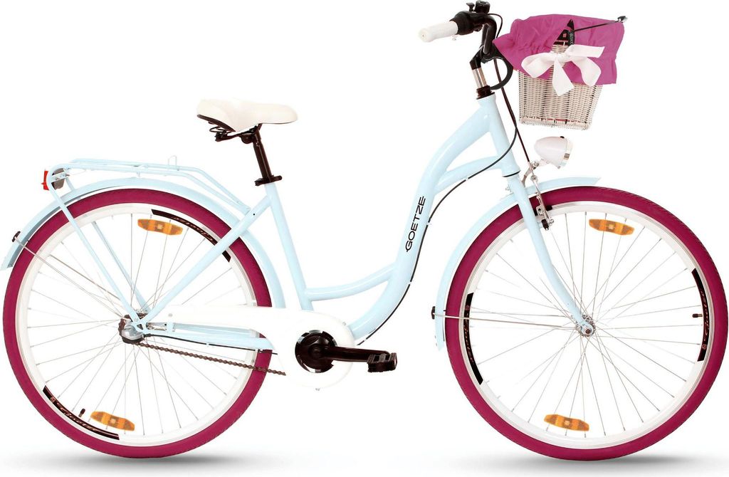 Goetze Style 28 Zoll City Bike, 18 Zoll Stahl Tiefeinsteiger, 3-Gang Shimano Nexus, Rücktrittbremse & V-Brake , LED-Beleuchtung, Rattankorb