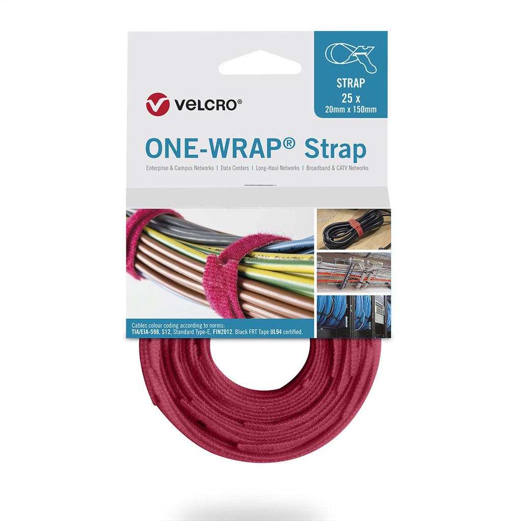 VELCRO One Wrap Strap 20mm x 330mm, 25 Stück, rot