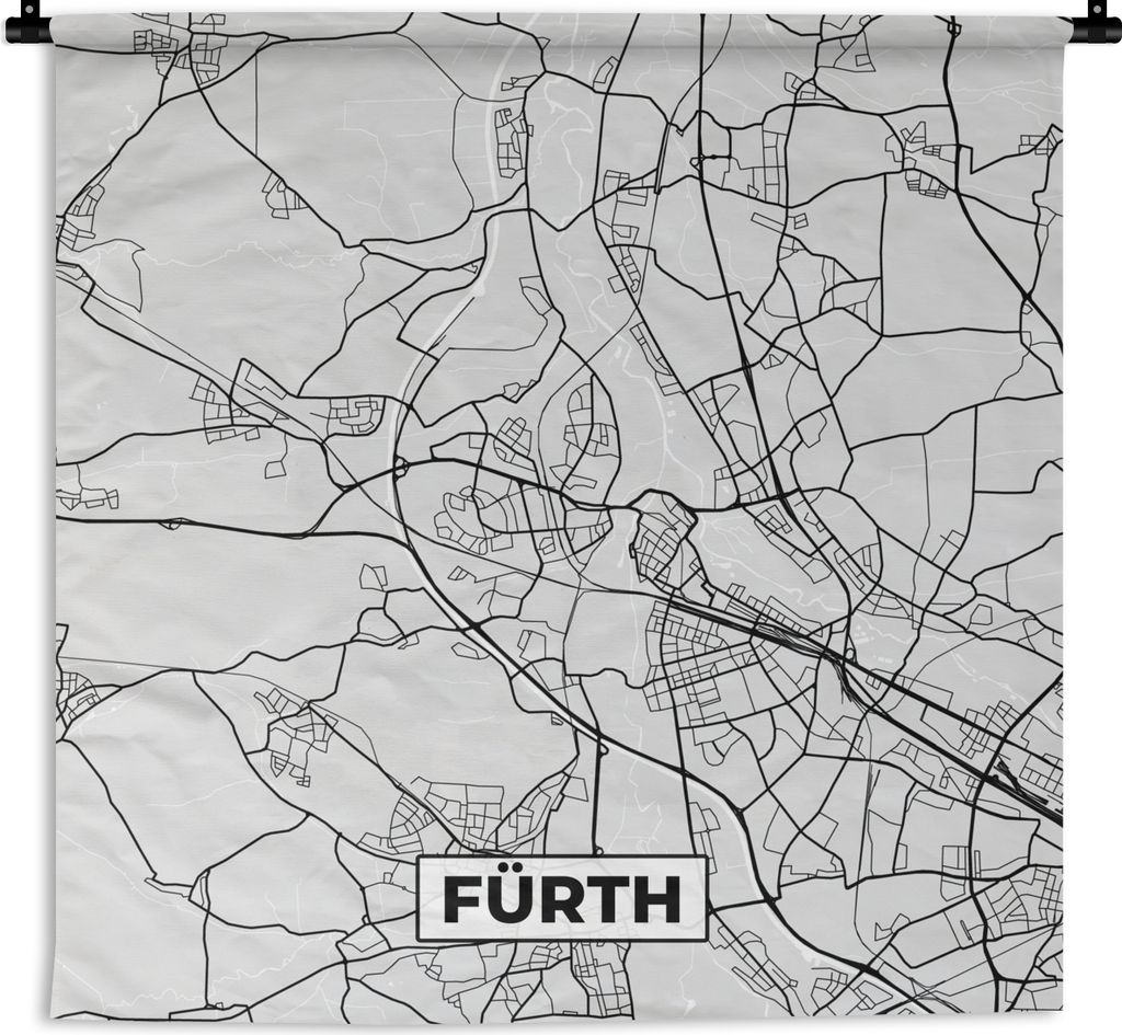 MuchoWow Wandteppich Wandbehang Deutschland - Karte - Fürth - Karte - Stadtplan 150x150 cm Tapisserie Dekoration Wandtuch - Wohnaccessoires - Mo...