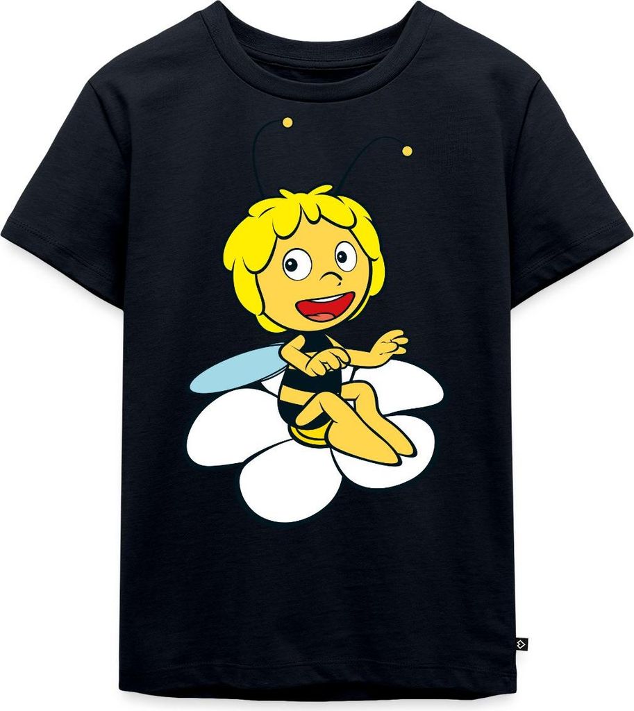 Spreadshirt Biene Maja Sitzt auf Blume Kinder Premium T-Shirt, 98/104 (2 Jahre), Navy