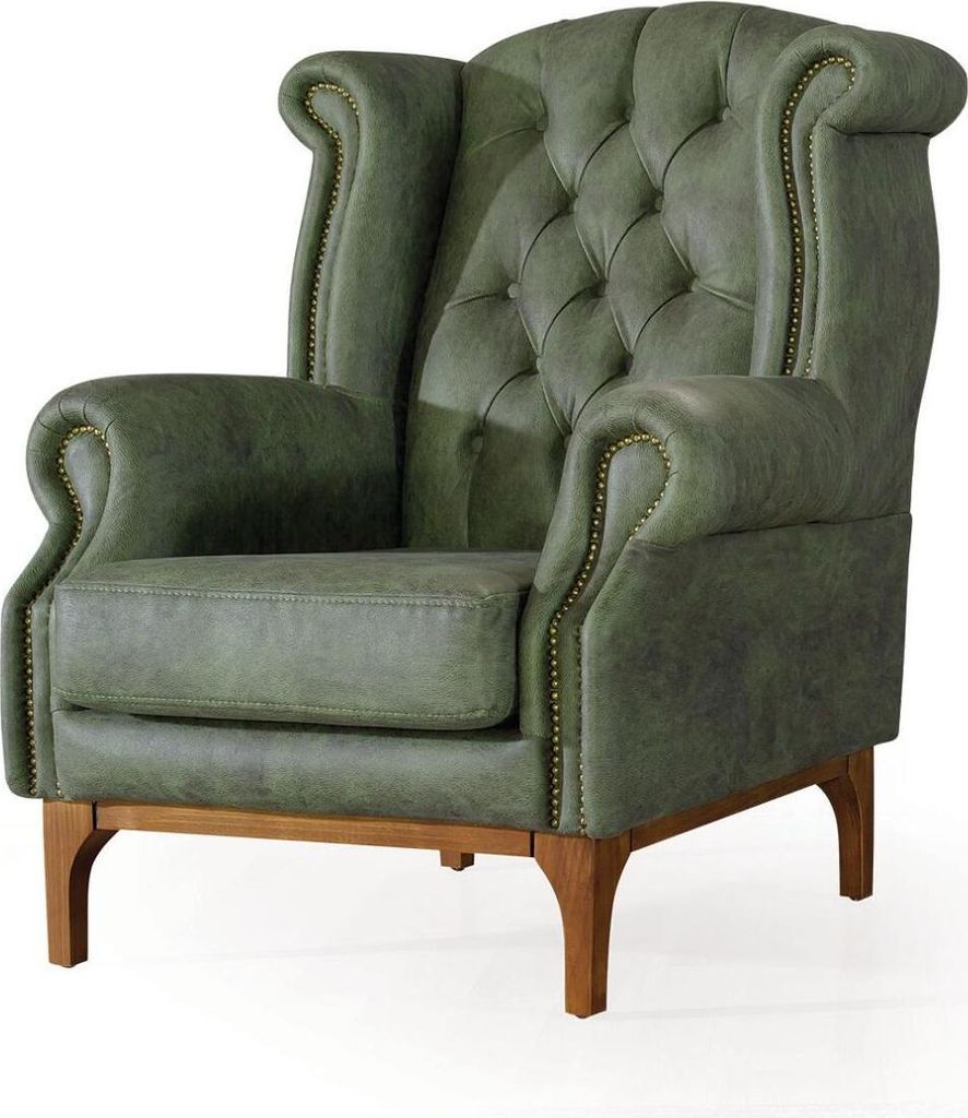 Grüner Chesterfield Luxus Sessel Polstersessel Designer Armlehnensessel
