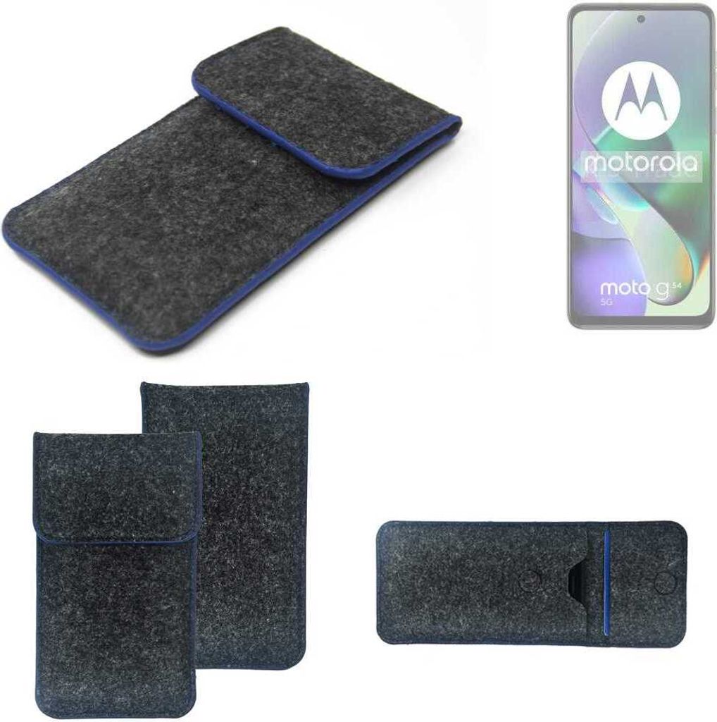 K-S-Trade Handy-Hülle Schutz-Hülle kompatibel mit Motorola Moto G54 5G Filztasche Pouch Tasche Case Sleeve Filzhülle dunkelgrau, blauer Rand