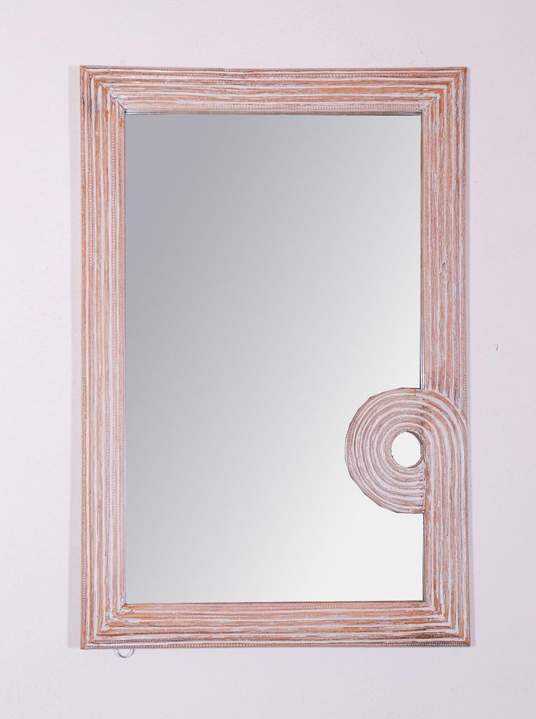 Handgearbeiteteter Spiegel - Spiralspiegel Antikweiß 90*60 cm, Braun, Holz,Glas, Spiegel