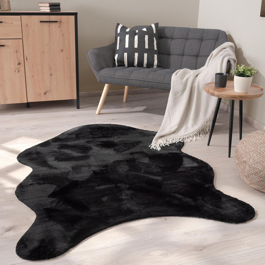 Teppich Wohnzimmer Kurzflor Modernes Kunstfell Fellform Produktbild 