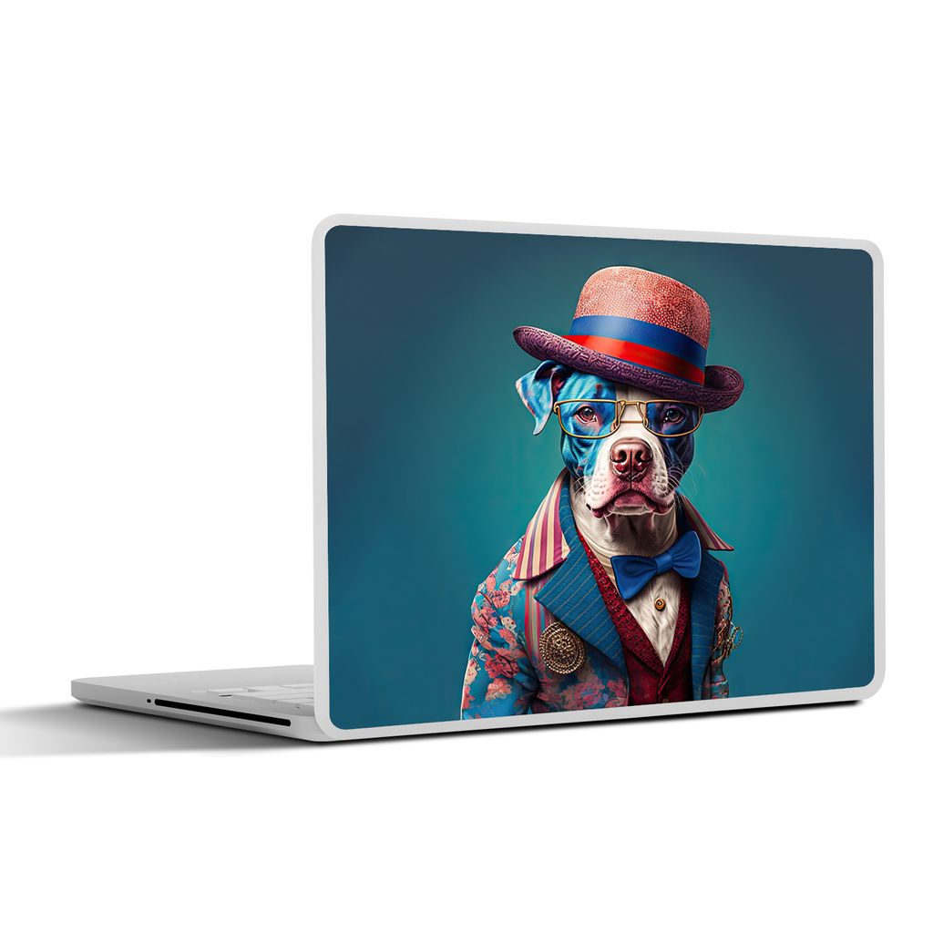 MuchoWow Laptop Aufkleber Sticker Cover Hund - Hut - Jacke - Blumen - Blau 30x21 cm - Sticker für Laptop - Selbstklebend