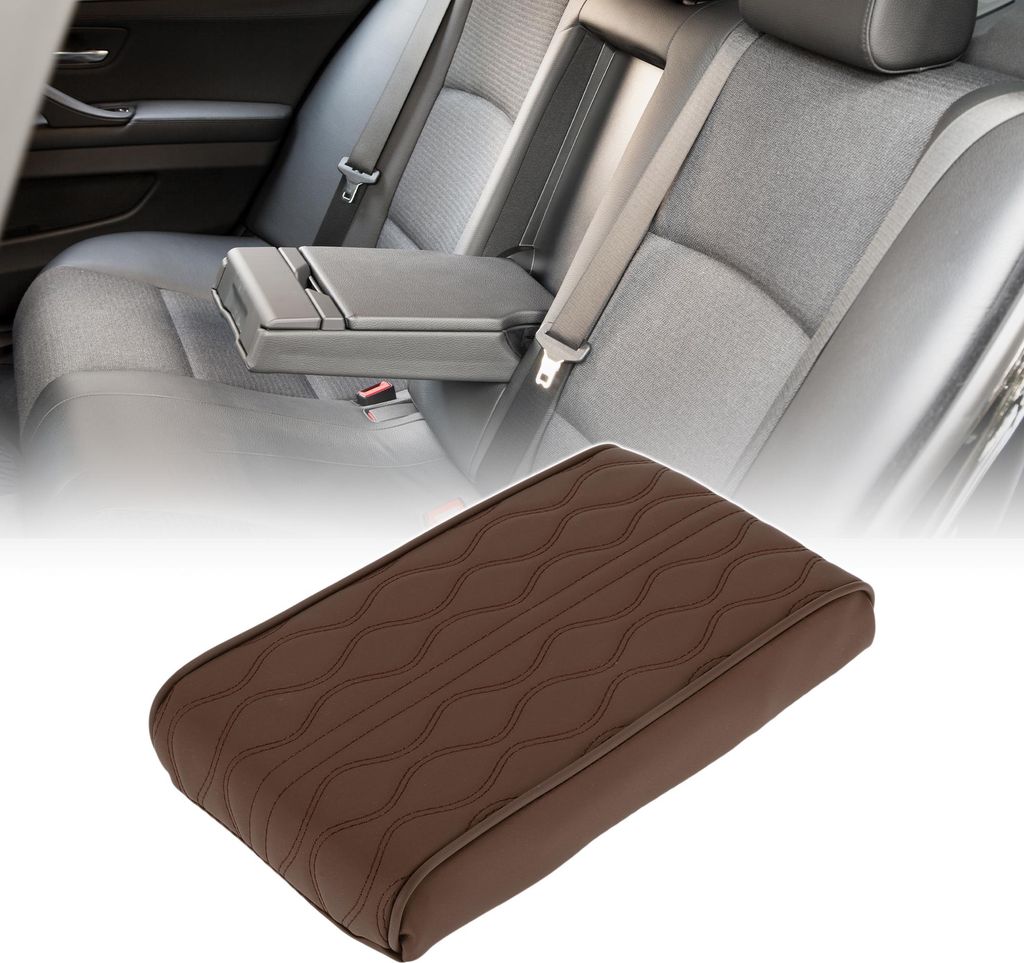 Memory Foam Auto Armlehnenpolster 11,81"x6,49" Mittelkonsole Abdeckung Armlehnen Sitzbox Abdeckung Kunstleder Kaffee Wasserwellenmuster