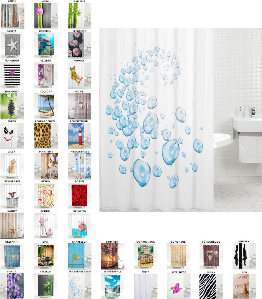 SANILO® Duschvorhang Wasserblasen 180 x 200 cm Produktbild 