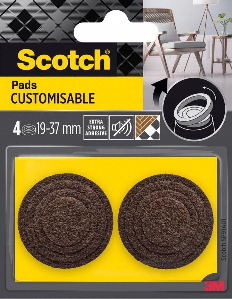 3M Scotch Individuell anpassbare Pads, Braun, Filz, Rund, 4 Stück(e)