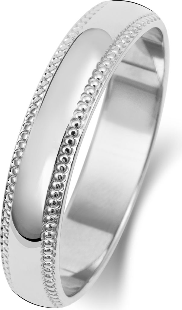 9 Karat (375) Weißgold 4mm D-Form Milgrain Herren/Damen - Trauring/Ehering/Hochzeitsring, 51 (16.2); TRS188089KWRSL