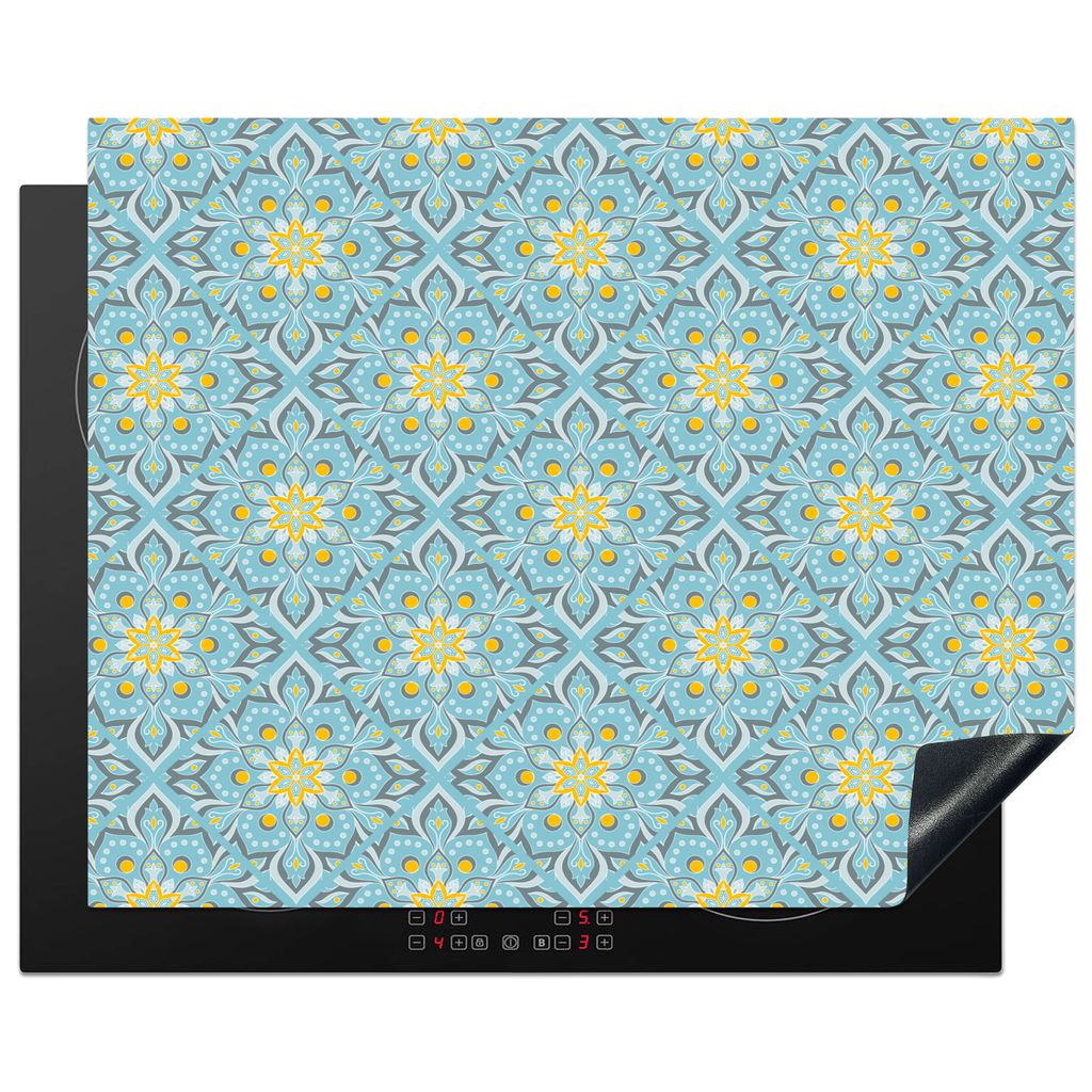 KitchenYeah Herdabdeckplatte Blumen - Boho - Muster - Mandala - Vintage , 65x52cm, Küche Deko, Glaskeramikkochfeld Herdabdeckung, Abdeckplatte f...