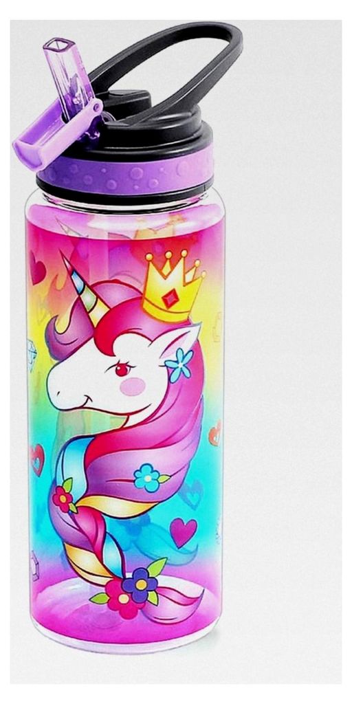 Trinkflasche mit Strohhalm für Kinder, BPA-frei, auslaufsicher, leicht zu reinigen, mit Tragegriff, 680 ml - Einhorn