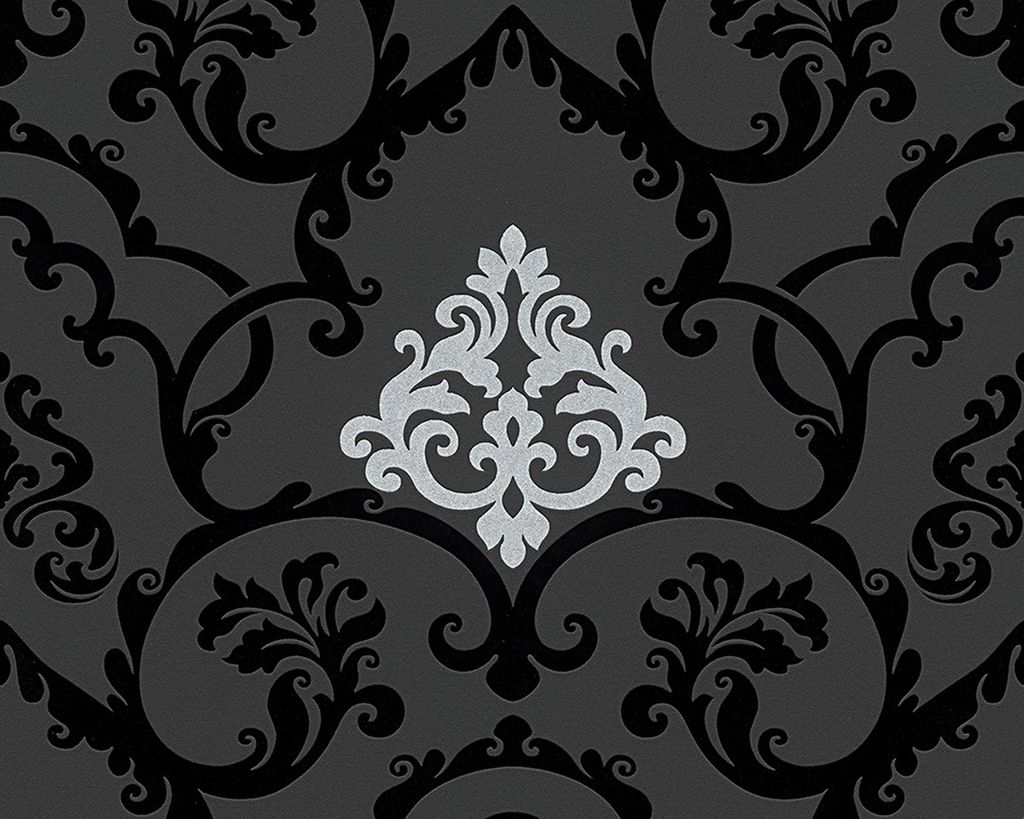 Livingwalls Vliestapete Flock 4, schwarz, graphitgrau, weißaluminium, 10,05 m x 0,53 m, 955381, 95538-1