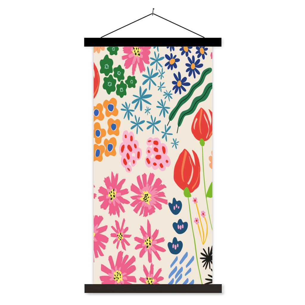 MuchoWow Textilposter Blumen - Gestaltung - Tulpe 90x180 cm mit schwarzem Rahmen - Dekoration Wohnzimmer