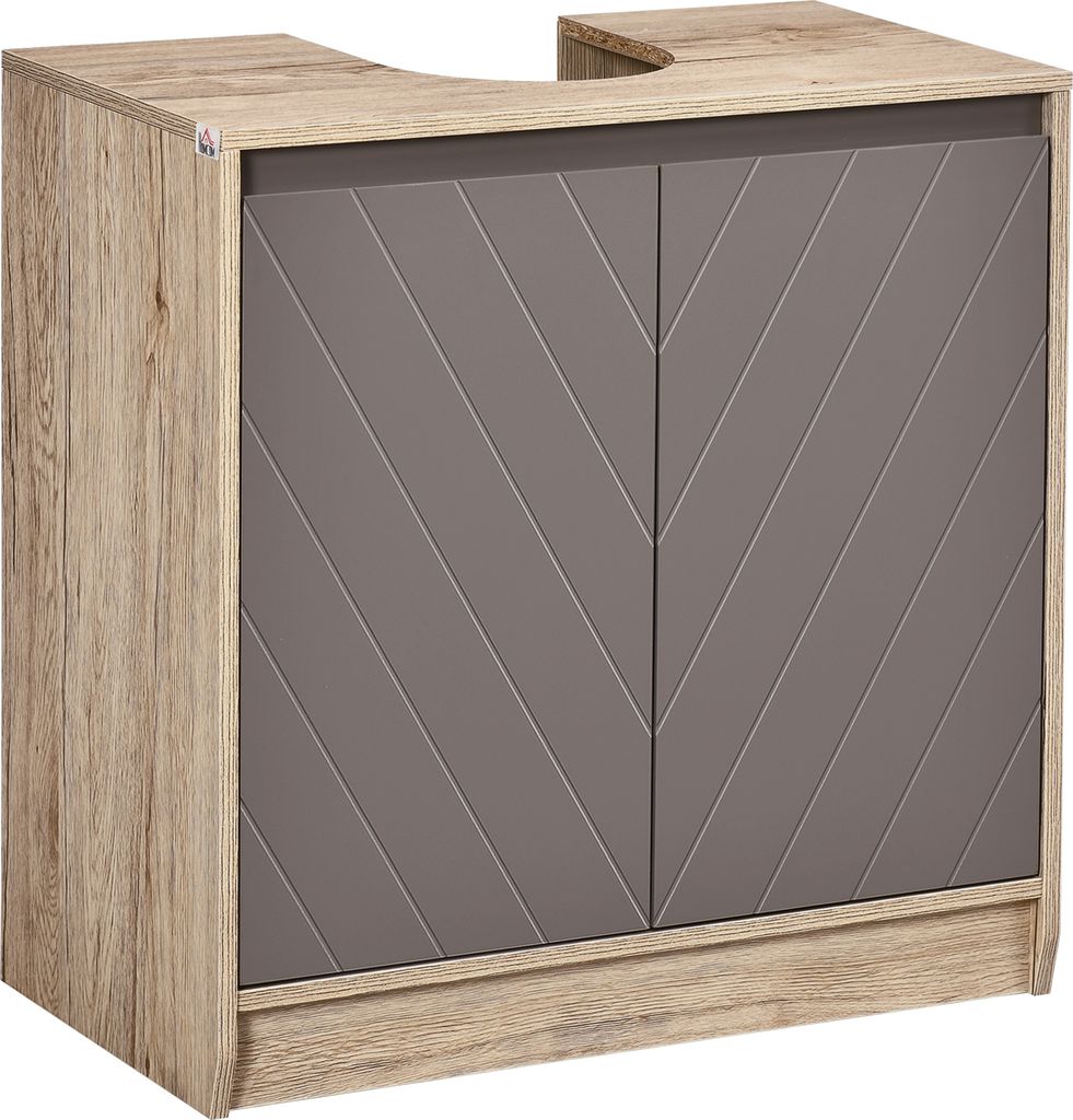 HOMCOM Möbel für Badezimmer unter dem Waschbecken, Schrank mit Doppeltür und verstellbarer Ablage, Tragfähigkeit 50 kg, 60 x 30 x 59,8 cm, Eich...
