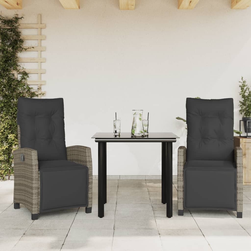 Maison Exclusive - 3-tlg. Garten-Essgruppe mit Kissen Grau Poly Rattan