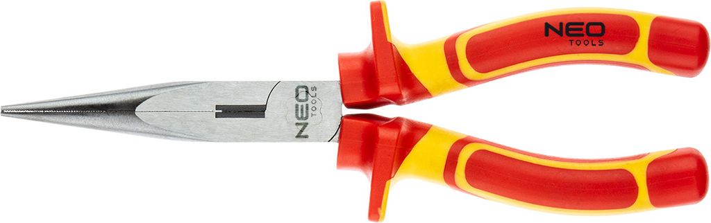 Neo Tools Flachrundzange 200 mm, Elektroarbeiten bis zu 1000 V zugelassen, 2-Komponenten-Griffe, CrV-Stahl,