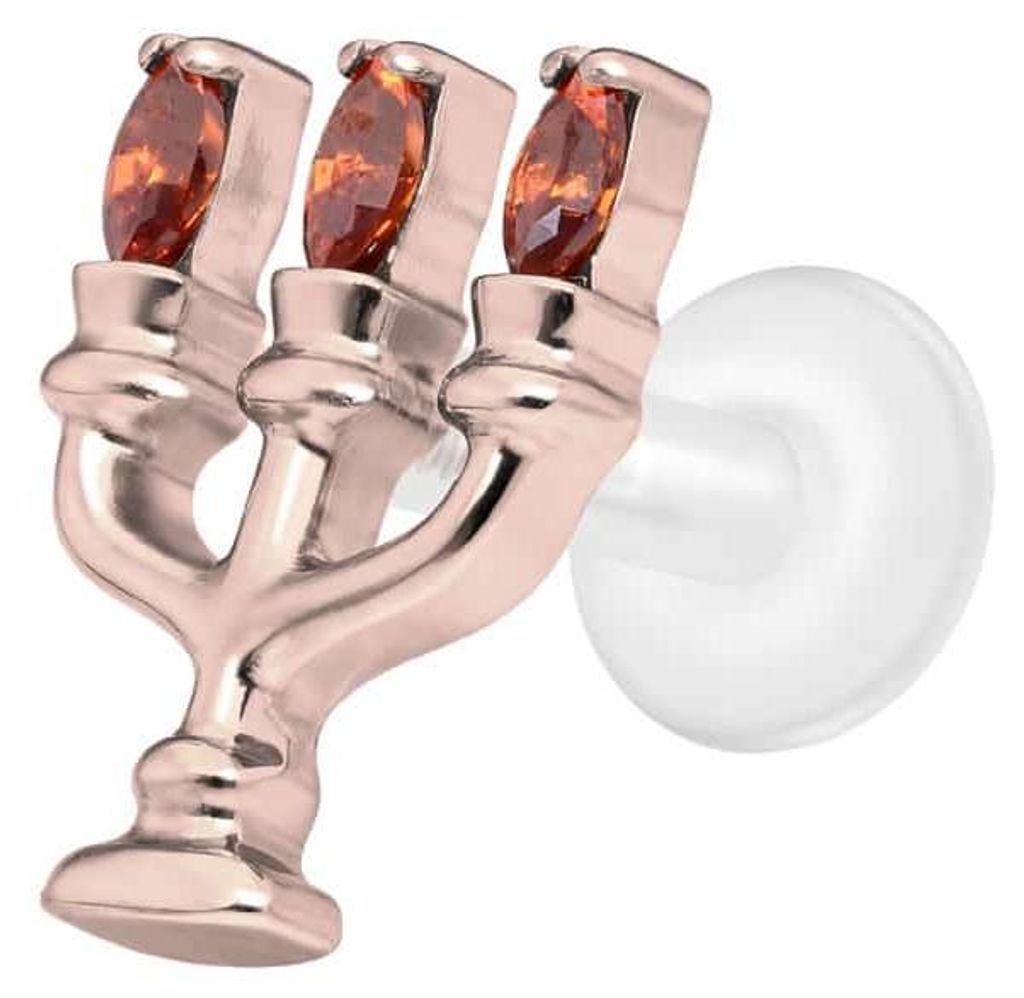 Ohrpiercing, Nasenpiercing PTFE Labret mit Innengewinde + Titan-Aufsatz KERZENLEUCHTER RoséGold Stablänge: 6mm | Stabstärke: 1,6mm
