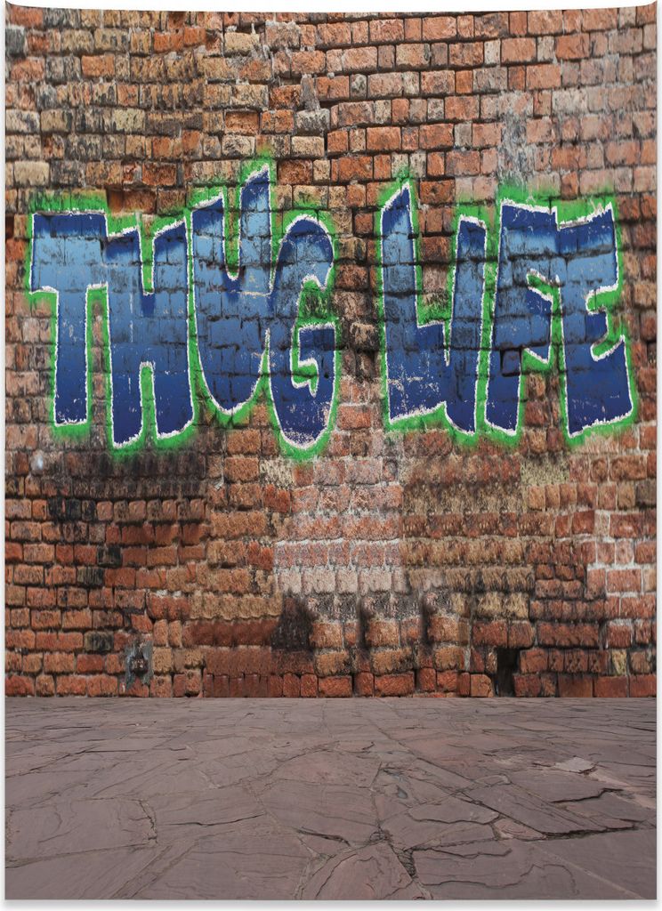 Abakuhaus Gangster Leben Wandteppich, Graffiti-Zitat-Backsteinmauer aus Weiches Mikrofaser Stoff Kein Verblassen Klare Farben Waschbar, 110 x 150 c...