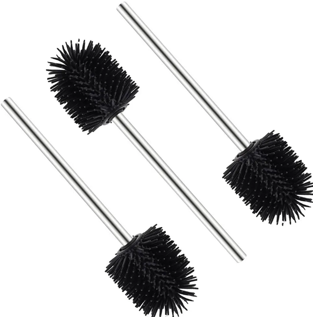 Brosse de Rechange WC en Silicone Noir et Inox - Set de 3 Pièces 35cm