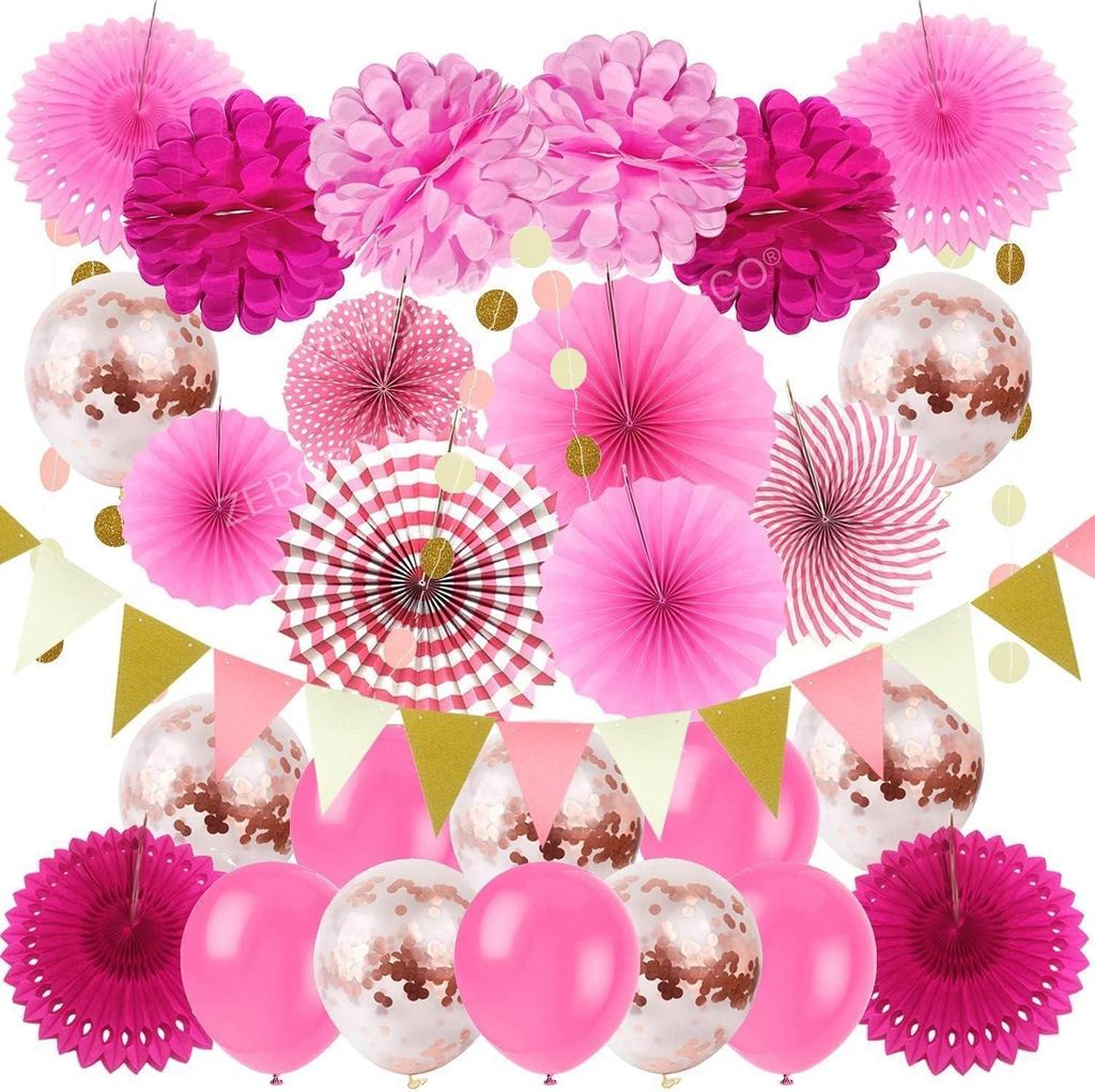 ZERODECO Set de décoration de fête Confetti roses Ballons Image du produit 