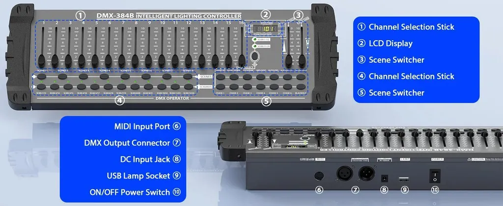 Console DMX 384 Canaux pour Projecteurs et Lyres - Pack de 2 Unités