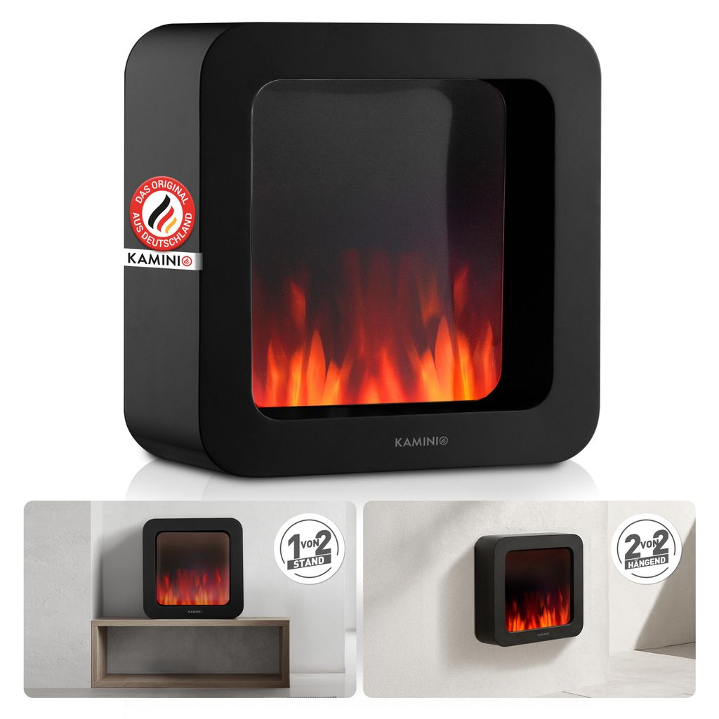 KAMINIO Elektrischer Tischkamin MIA XL - Dekoratives Elektro-Tischfeuer mit 3D-Flammeneffekt, ausdauerndem Akku für portable Nutzung - Schwarz