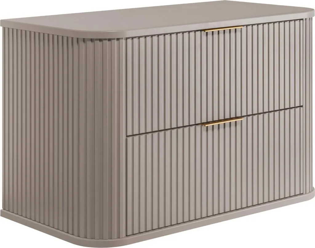 Meuble sous lavabo suspendu 80 cm pour salle de bain bois et beige mat