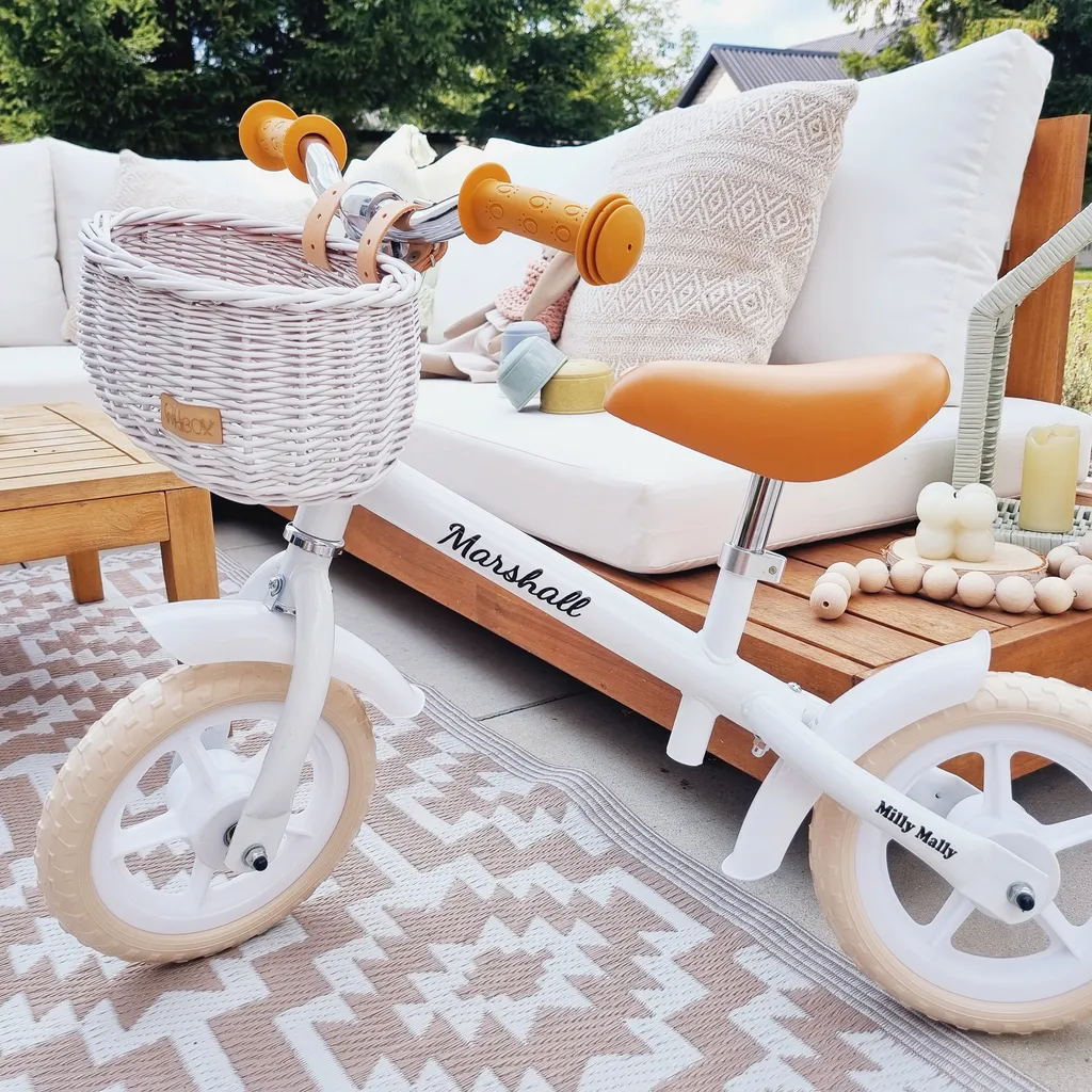 Panier en osier vélo enfant WikliBOX Dumpy MINI blanc avec lanières