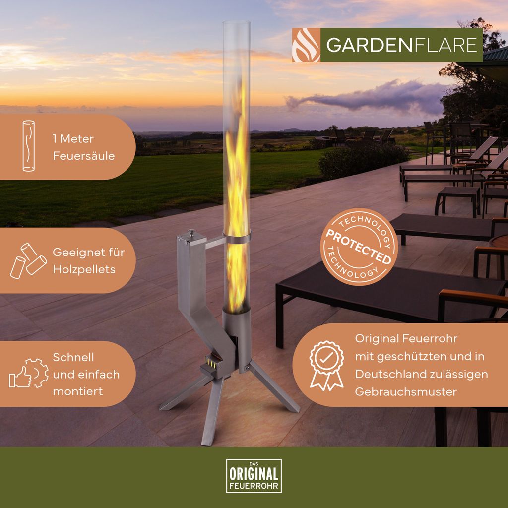 GARDENFLARE Feuerrohr – Edelstahl Feuersäule und Produktbild 4