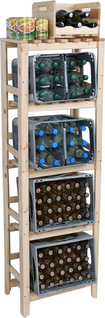 Getränkekisten-Regal aus Holz für 4 - 8 Kisten mit Abdeckplatte, Kiefer natur
