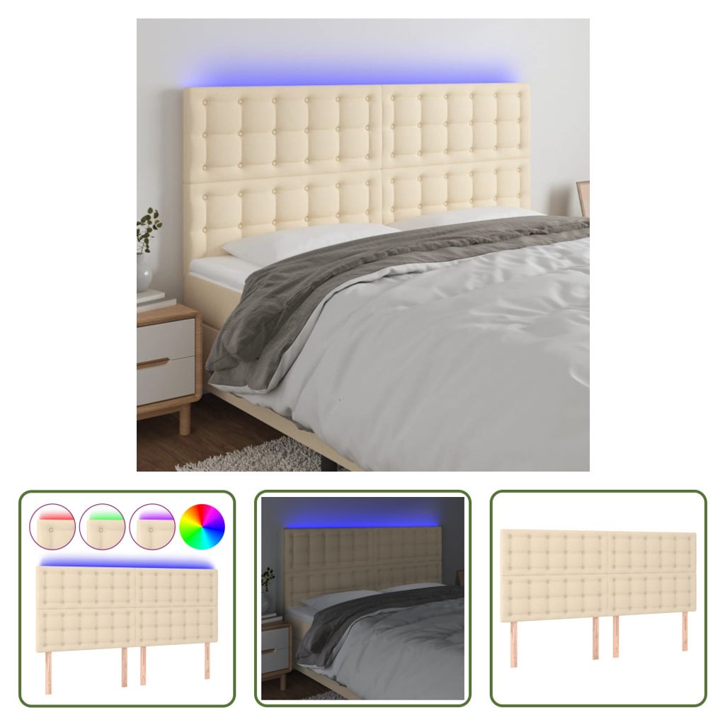The Living Store LED Kopfteil Creme 160x5x118/128 cm Stoff