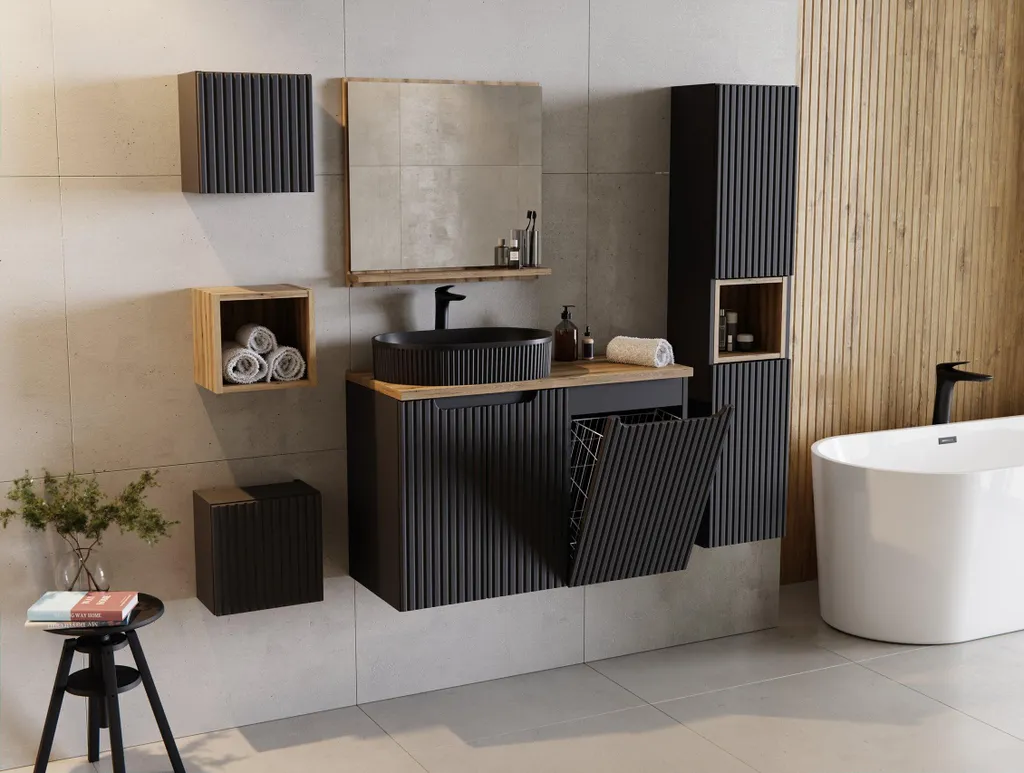 Petit Meuble de Rangement Linge Nova Noir 40cm pour Salle de Bain