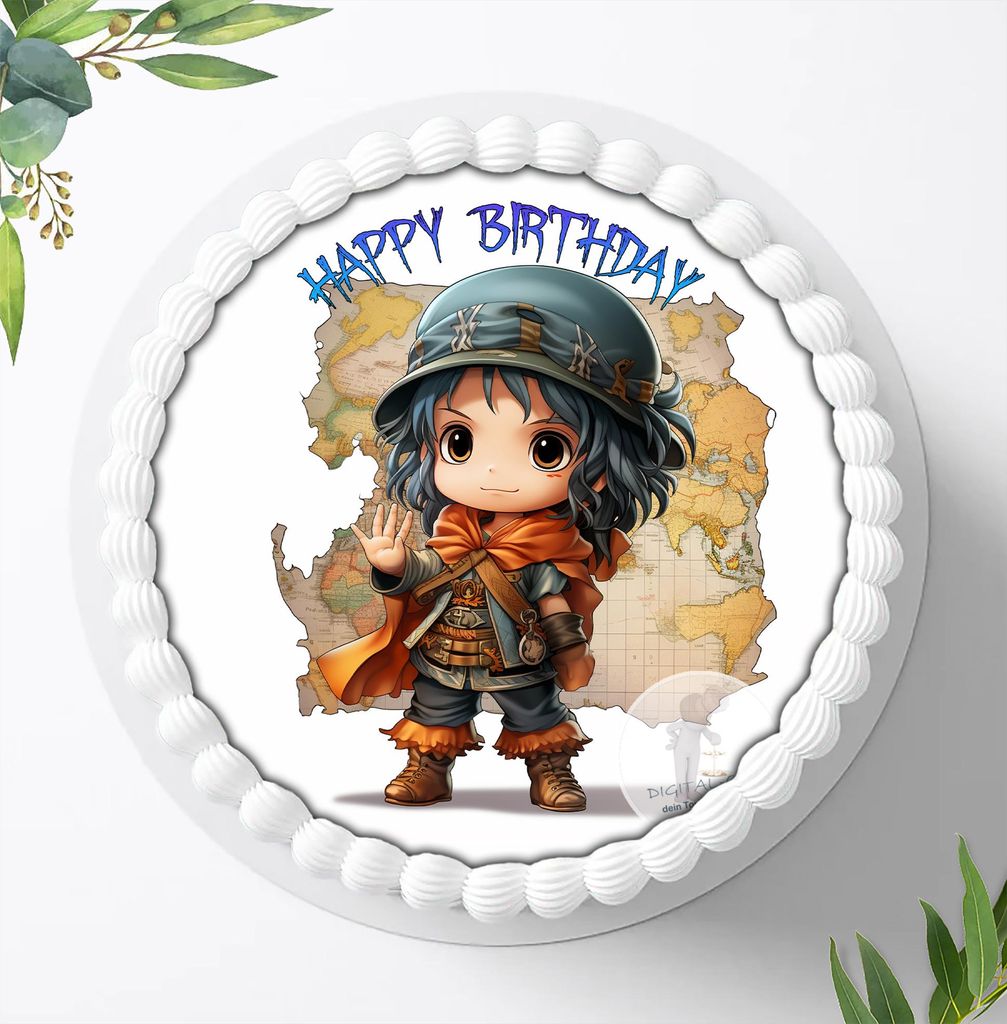 Für die Geburtstags Torte ein Tortenaufleger, Zuckerbild mit dem Motiv: Piraten, Essbares Foto für Torten, Fondant, Ø 20cm, 2275z