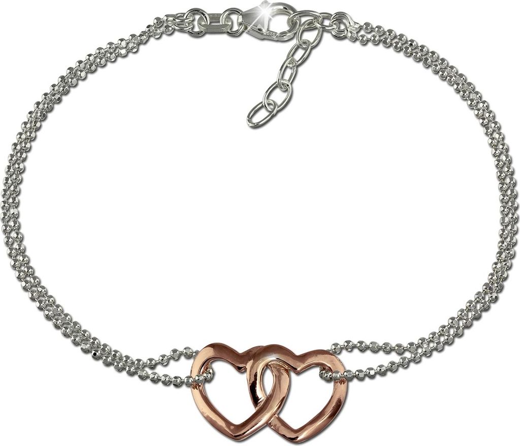 SilberDream Damen-Armband Doppelherz 925 Silber poliert 18cm rose SDA2158T