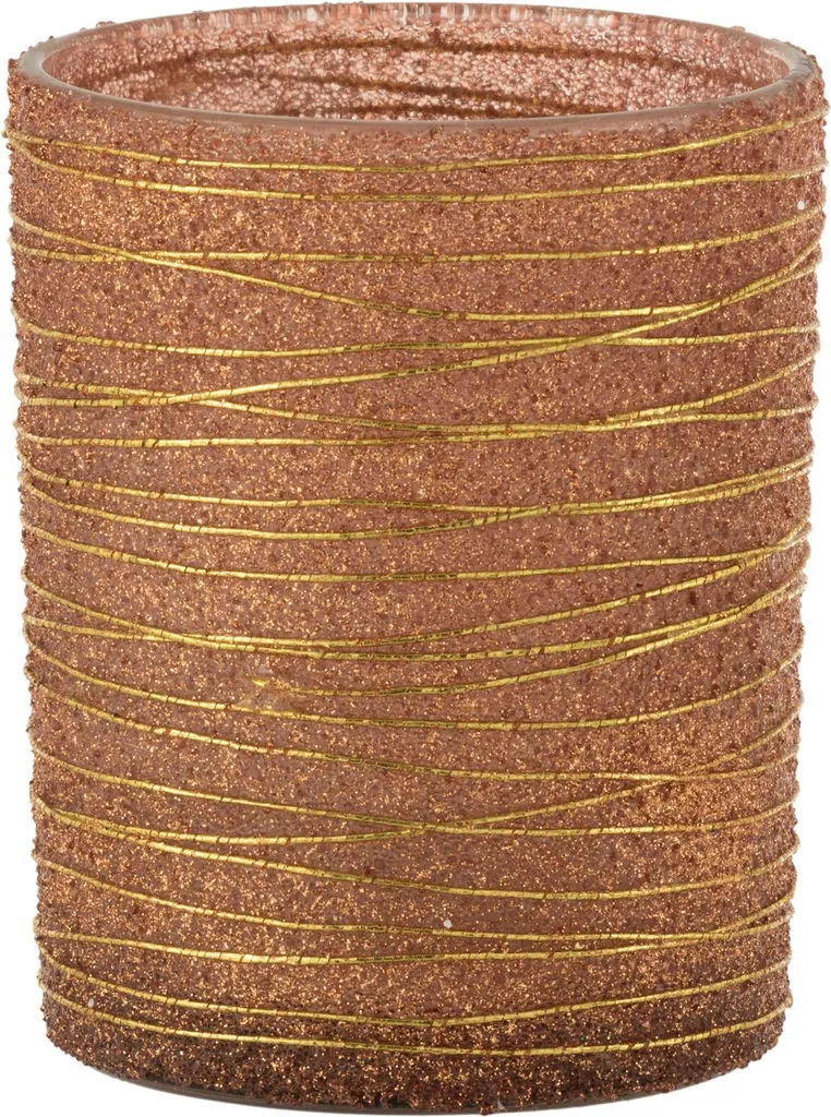 Photophore de Table en Verre Terracotta et Or J-Line Lignes Brillantes