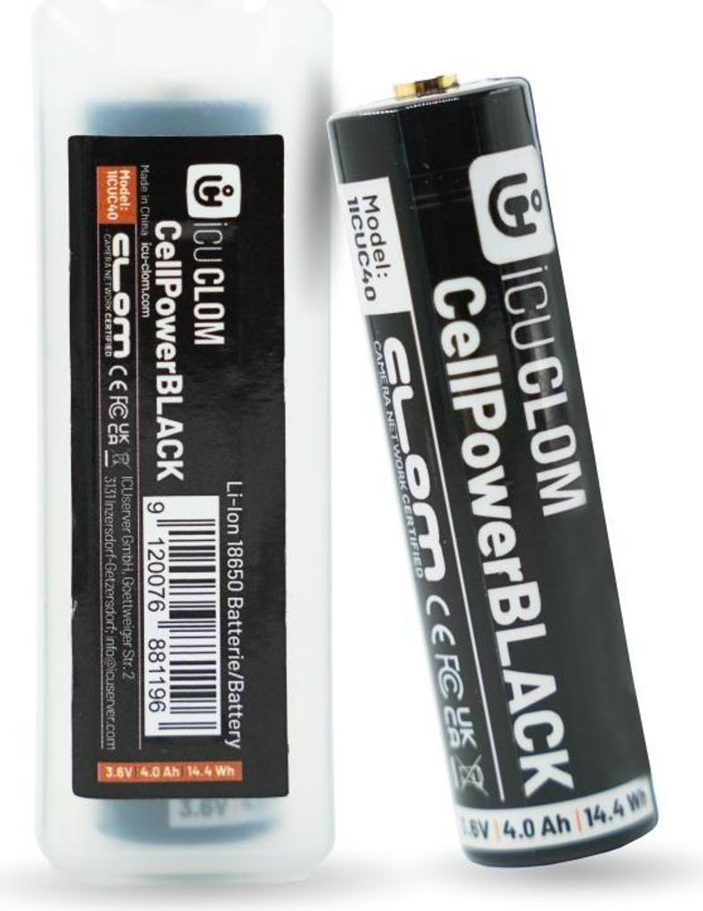 ICU CELLPOWER SCHWARZ 18650 Akku - 1 Lithium-Ionen-Akku, langer Typ, 4000 mAh, 3,6 V. Perfekt für ICU-Wildkameras, SolarCell und ICU CLOM Luminator.