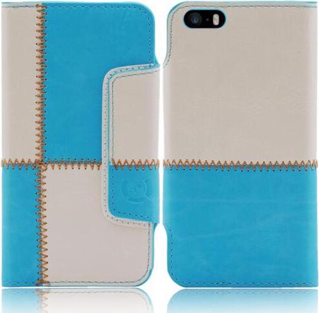 Apple iPhone 5 5S numia Bookstyle Nahtmuster Blau-Weiss