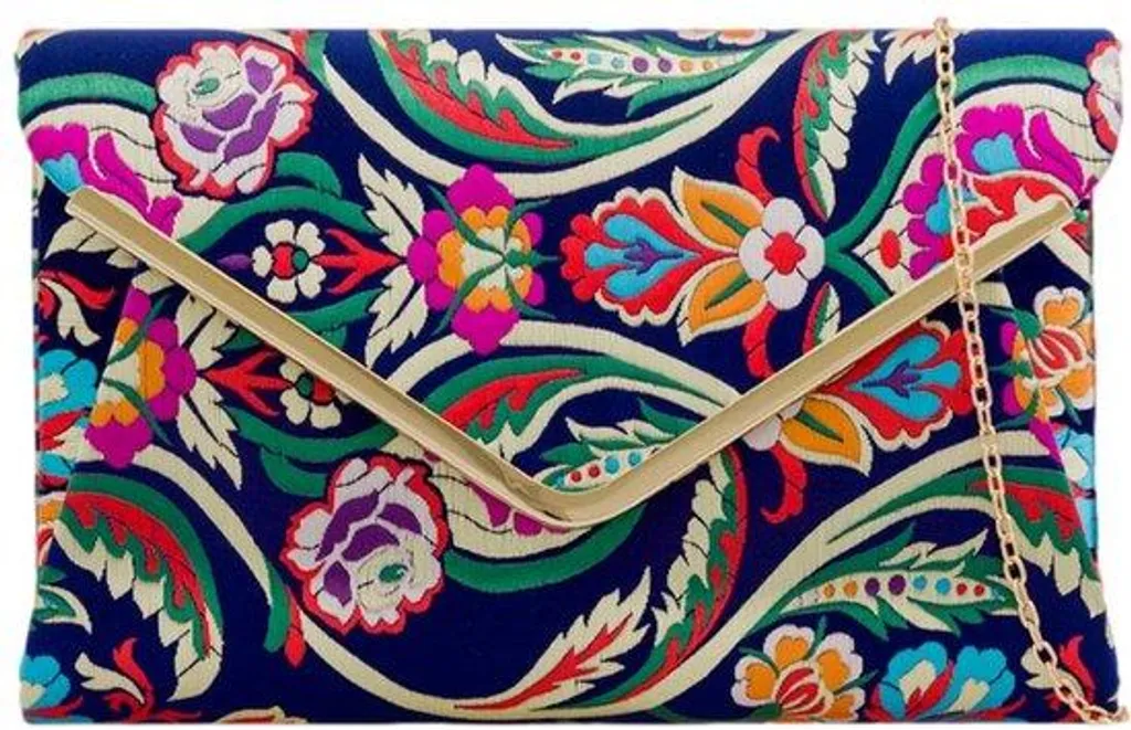 Pochette satinée bleu marine à fleurs - Accessoire chic femme