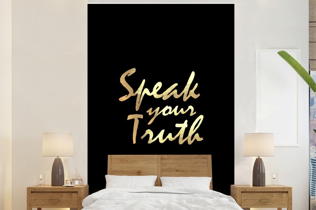 MuchoWow Fototapete für Wohnzimmer oder Schlafzimmer Wandtapete Vinyl Motivtapete Zitat - Zuversicht - Gold - 145x220 cm - Wanddekoration