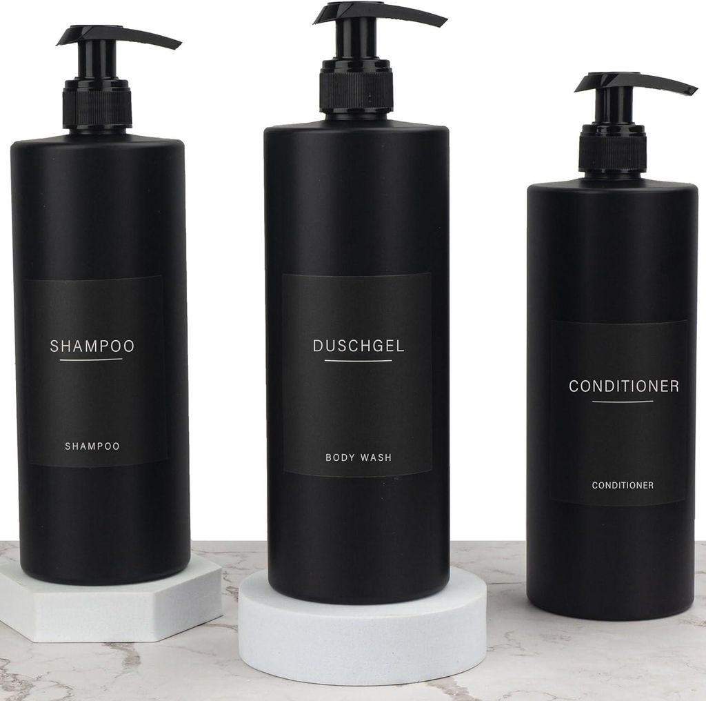 Minimalistischer Spender für Seife und Lotion 500 ml Schwarz Set 3 Stück