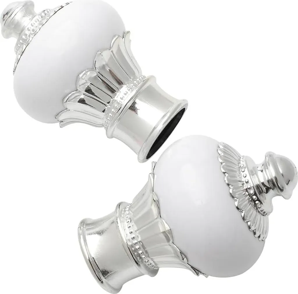 Lot de 2 embouts blancs 98x65mm pour tringles à rideaux motif pétale