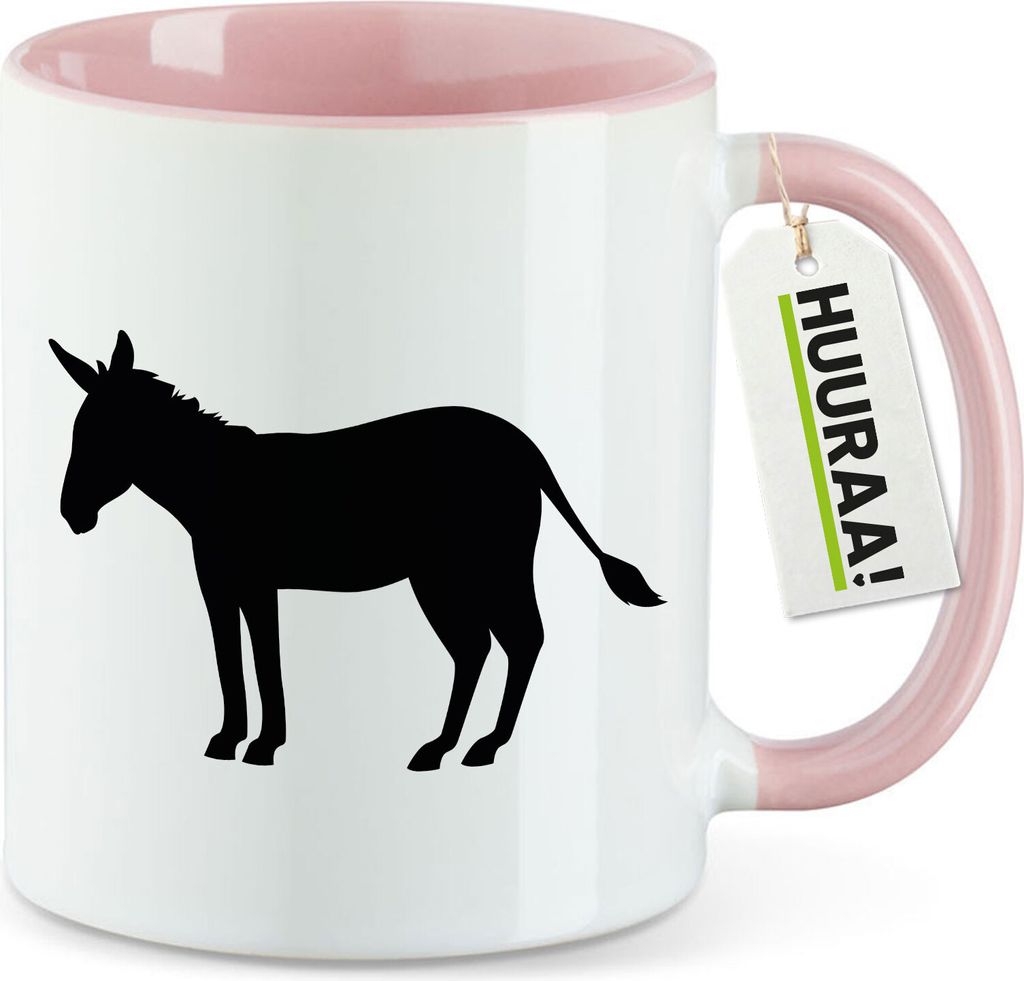 Huuraa Kaffeetasse Esel Silhouette 330ml Rosa Keramik Kaffeebecher Geschenkidee