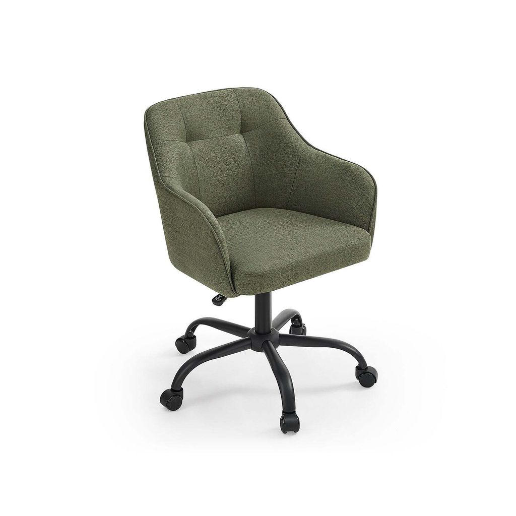 Ergonomischer Drehsessel - Sessel mit grünem Akzent - Verstellbarer Rollstuhl - Stahlrahmen - Schaumkissen - Baumwoll-Linnen-Mix - 69 cm x 65 cm x...