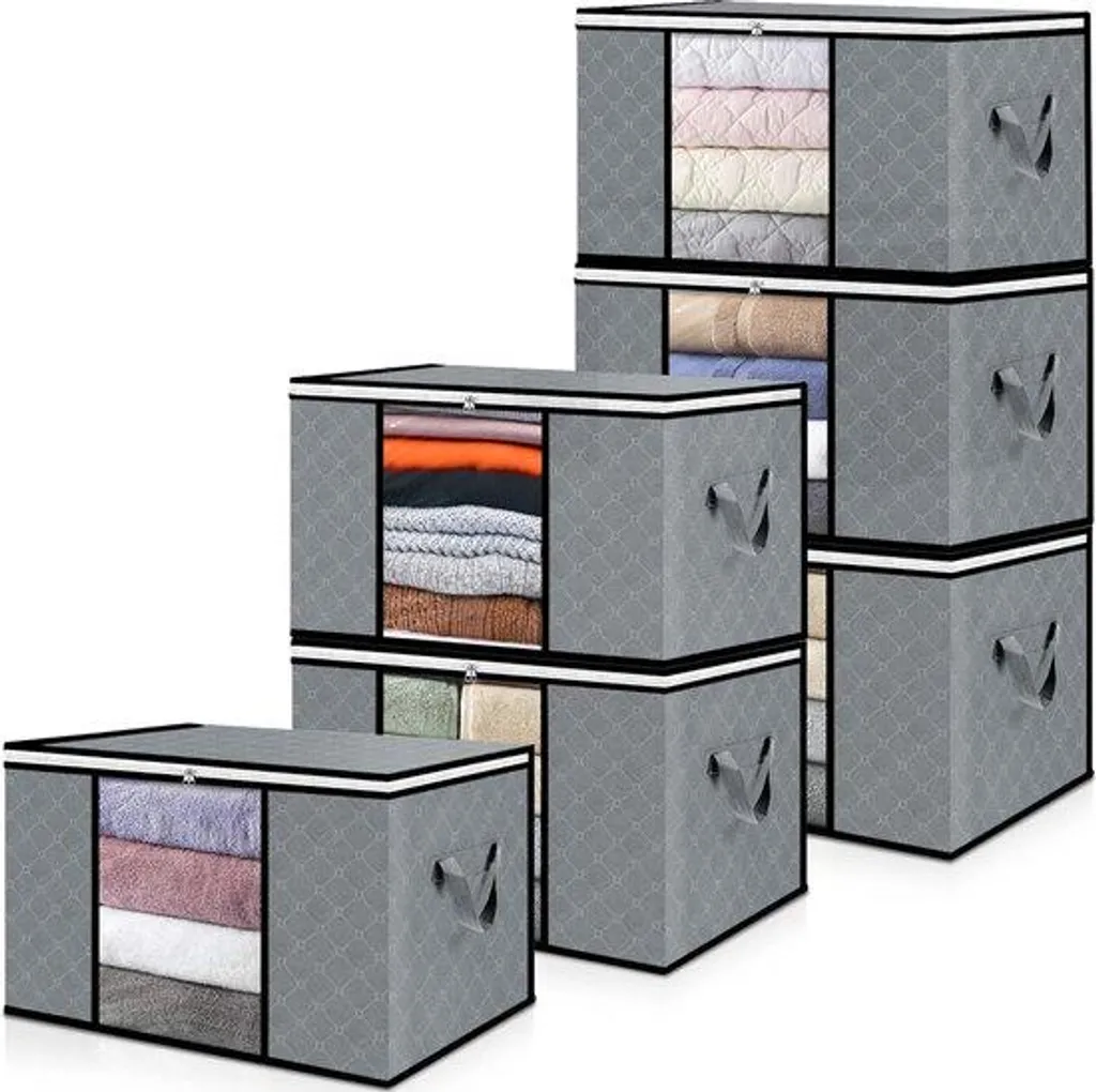 Lot de 6 bacs de rangement 90L gris et noir pour dessous de lit
