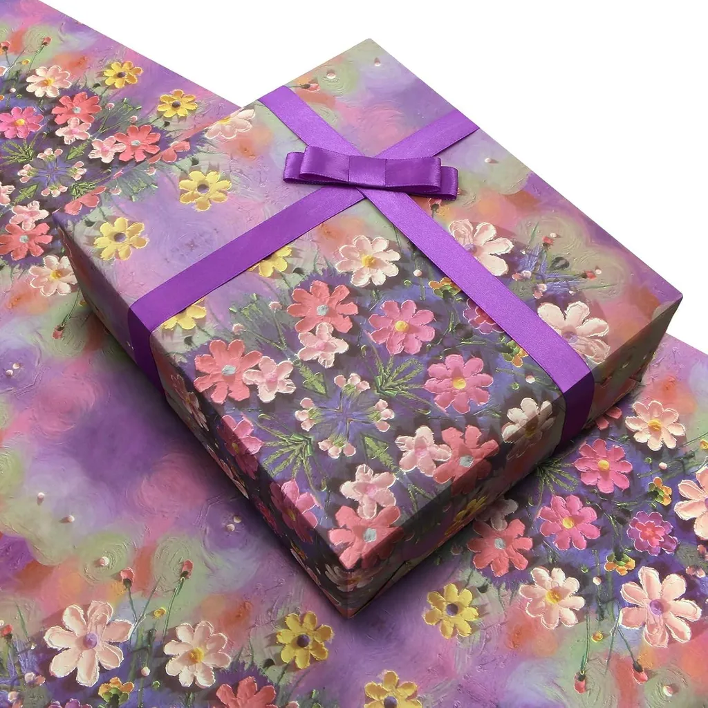 Décoration de fête naissance : 4 feuilles papier cadeau fleurs d'été - 2