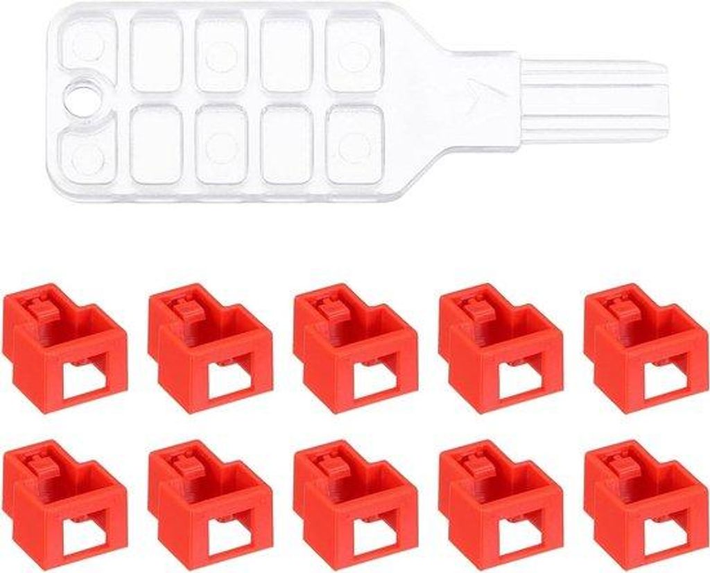 Allecto is removed, translation: RJ45-Port-Sicherheitsverschluss mit farbgekennzeichneten Schlüsseln, rot, Set aus 10