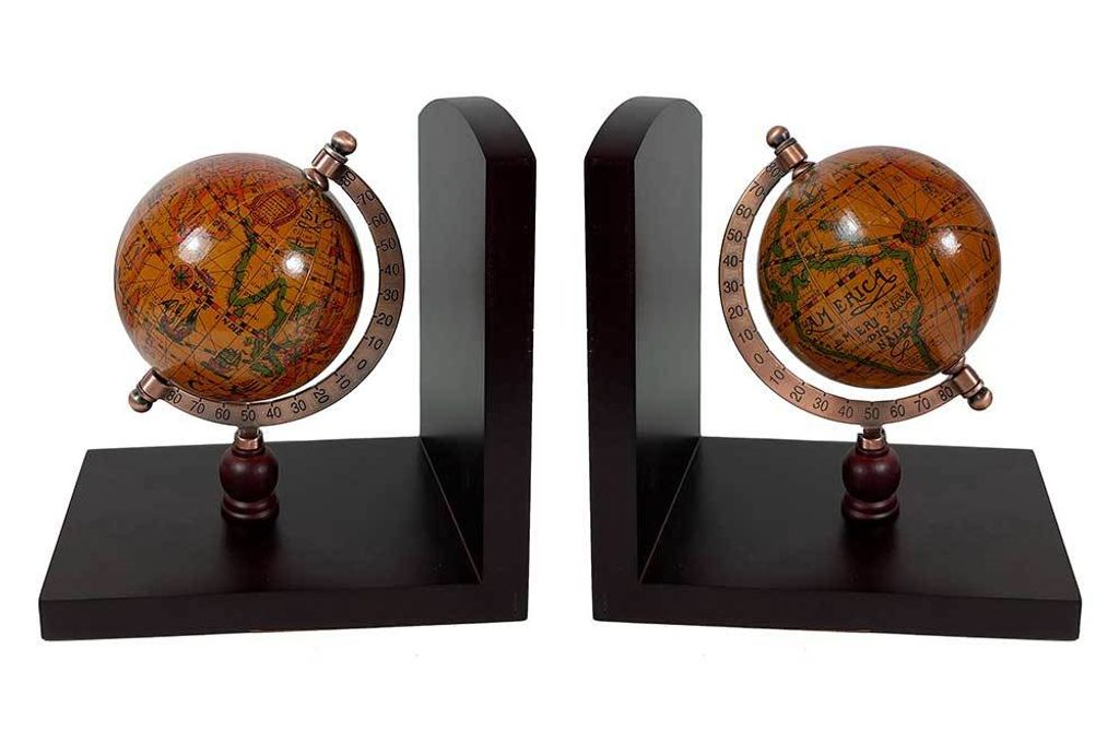 Buchstützen Globus Buchständer Weltkugel Atlas Braun 2-teilig Antik-Stil