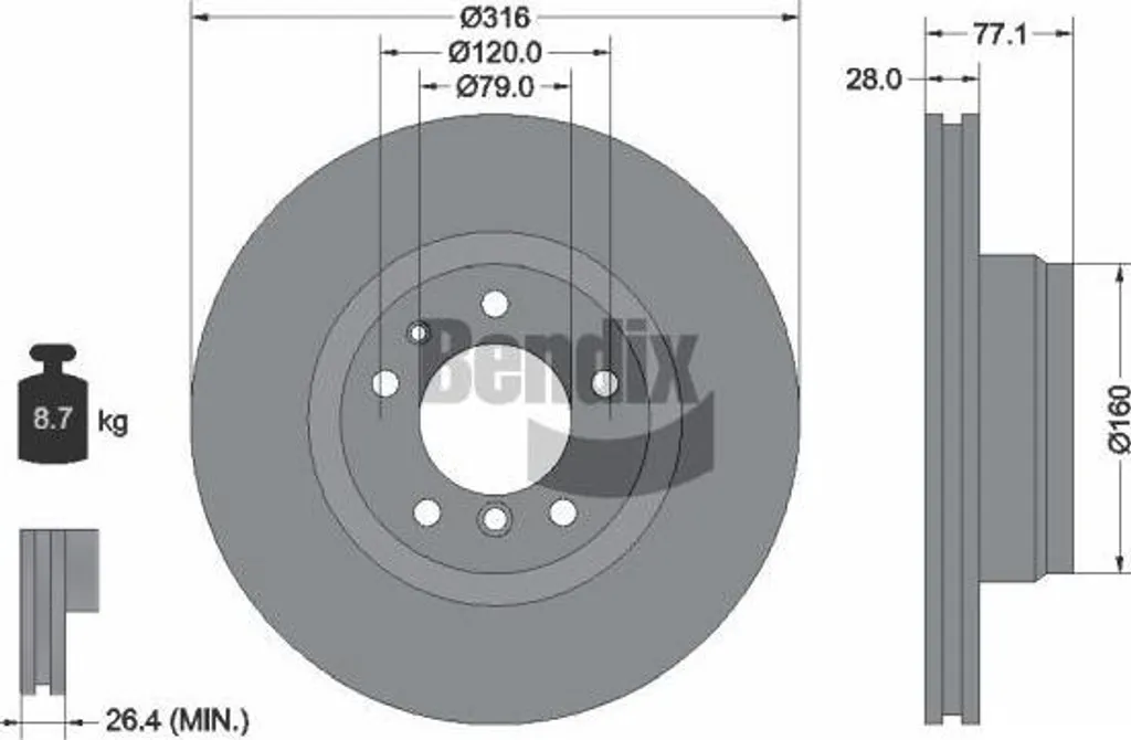 Disque de frein BENDIX BDS1855HC haute performance pour BMW E38